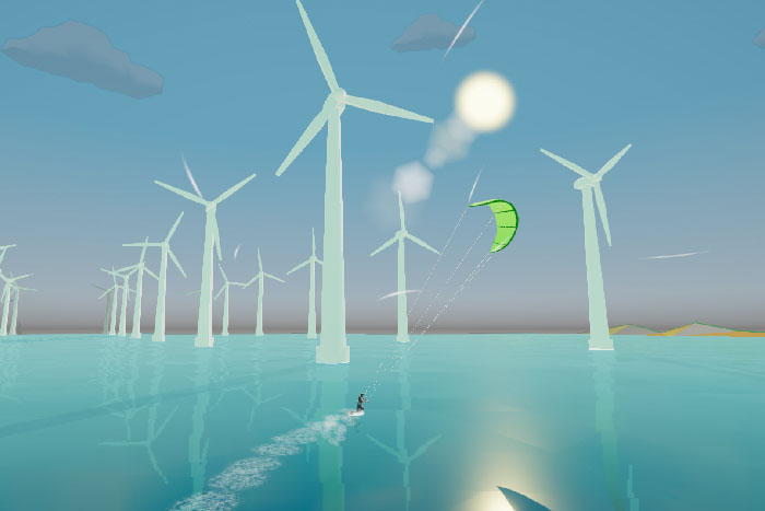 Kitesurfing game wind farm